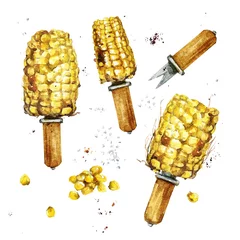 Foto op Canvas Baked corn. Watercolor Illustration.  © nataliahubbert