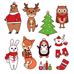 Cartoon Weihnachtstiere Set - Frohe Weihnachten