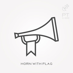 Line icon horn with flag