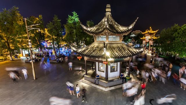 Time Lapse of Nanjing Confucius Temple scenic region at night,nanjing landmark,