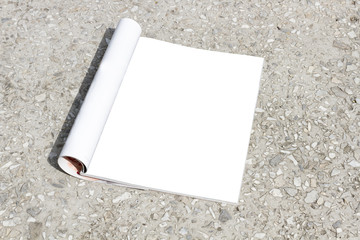 Mockup book, blank open page catalog, magazine, brochure, or pocket booklet template paper. It lies...