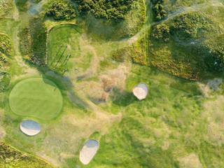 View from above sand bunker golf sunset Aberdeen Scotland UK