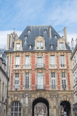      Paris, place des Vosges, in the Marais, pink facade 