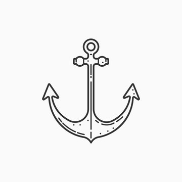 Image of a ship anchor on white background. Linear image.