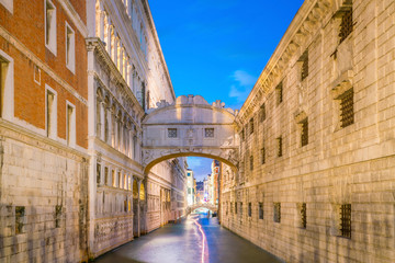 View of canal and the famous Bridge of Sighs in Venice