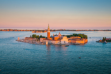 Top view of old town Vanice at sunset