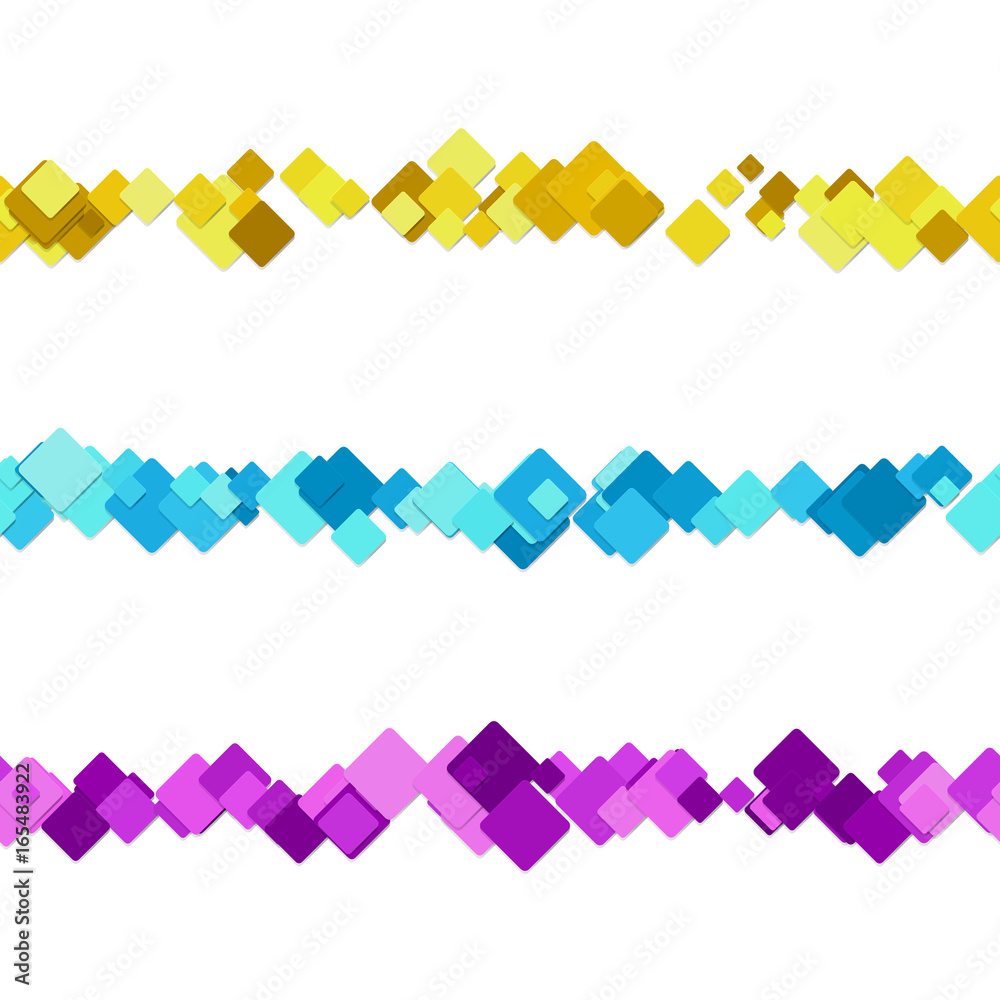Poster repeatable square pattern paragraph separator line design set - vector elements from colored diagona