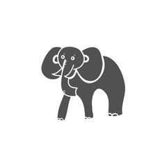 Elephant silhouette on white background, vector cartoon