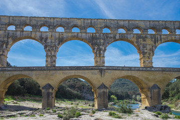 Fototapeta na wymiar Pont du Gard, aqueduct, view with the Gardon river 