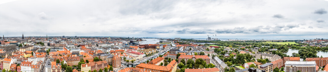 Fototapeta na wymiar Panoramic aerial view of Copenhagen a cloudy day of summer