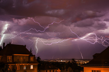 Lightning over the city of Dresden