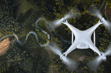 Drone flying over landscape