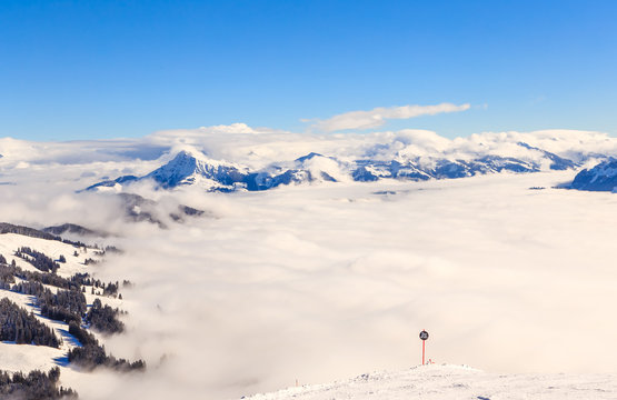 Mountains with snow in winter. Ski resort  Soll, Tyrol, Austria