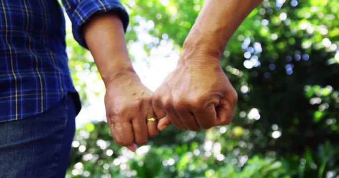 Senior couple holding hands