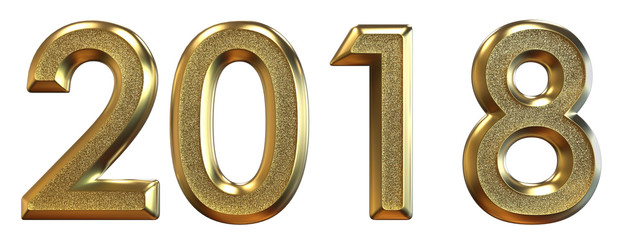 3d rendering. Happy New Year 2018. Gold numbers.