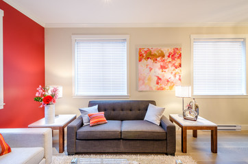 Modern red living room. Interior design