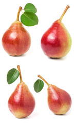 Pear with leaf isolated on white background. Set or collection
