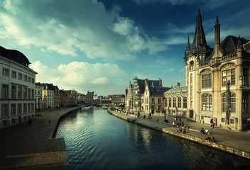 Leie river in Ghent town, Belgium