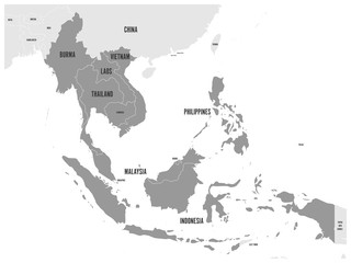 ASEAN Economic Community, AEC, map. Grey map with dark gray highlighted member countries, Southeast Asia. Vector illustration. © pyty
