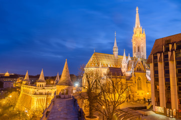 Fototapeta na wymiar Matthias Church, a famous landmark in Budapest, Hungary by night