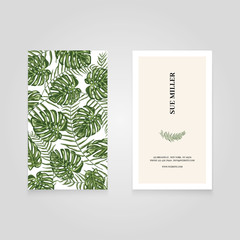 Business card template with monstera and plam leaves