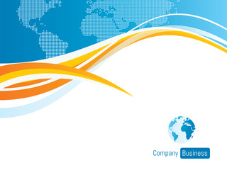 Background template business blue with world map.
