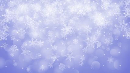 Fototapeta premium Christmas background of snowflakes with bokeh effect in blue