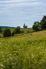 Kizhi Island, Russia. Ancient wooden religious architecture. Summer landscape