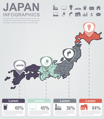 Japan map with Infographic elements. Infographics layouts. Vector