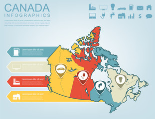 Canada map with Infographic elements. Infographics layouts. Vector