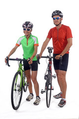 Couple with bike isolated on white