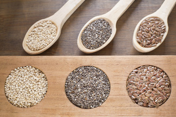 Seeds of quinoa, linseed and chia