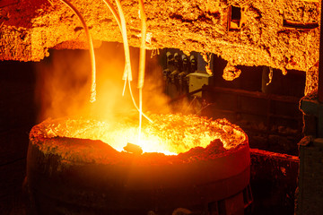 Liquid metal from blast furnace in the steel plant,industry landscape