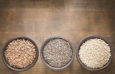 Seeds of quinoa, linseed and chia