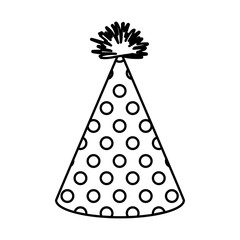 monochrome silhouette of party hat with several dots decoratives vector illustration