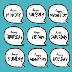 Hello day in word bubble set cute cartoon vector illustration