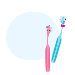 Two toothbrushes with funny smiles. Vector illustration for a postcard or a poster. Dentistry and oral care.