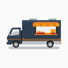Editable Isolated Side View Flat Style Food Truck Vector Illustration for Vehicle or Food and Drink Business Related Design