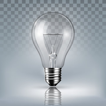 Light bulb and glowing light bulb on white background, transparent vector illustration