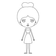 silhouette caricature skinny woman in dress with bun hairstyle vector illustration