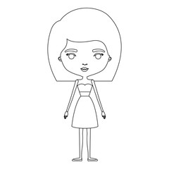 silhouette caricature skinny woman in dress with medium straight hairstyle vector illustration