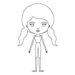 silhouette caricature skinny woman in clothes with double pigtails hairstyle vector illustration