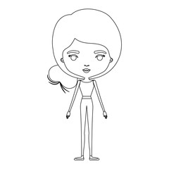 silhouette caricature skinny woman in clothes with side bun hairstyle vector illustration