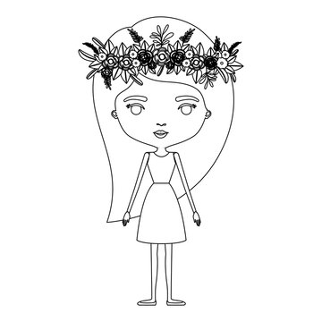 girl wearing floral crown, simple line art clip art preview