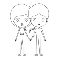 silhouette caricature thin couple in clothes of young man and woman with short hairstyle holding hands vector illustration