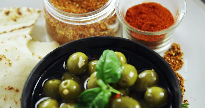 Pickled green olives and spices