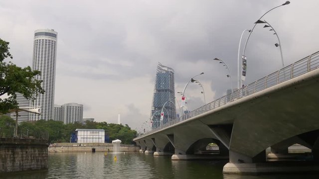 day time singapore downtown raffles place park walking panorama 4k 
