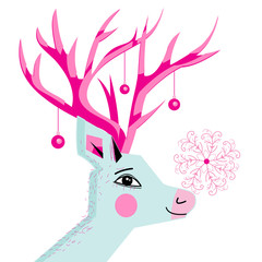 Obraz premium New Year card with a portrait of a deer