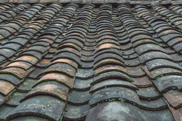 Traditional clay roof of ancient chinese building,closeup.