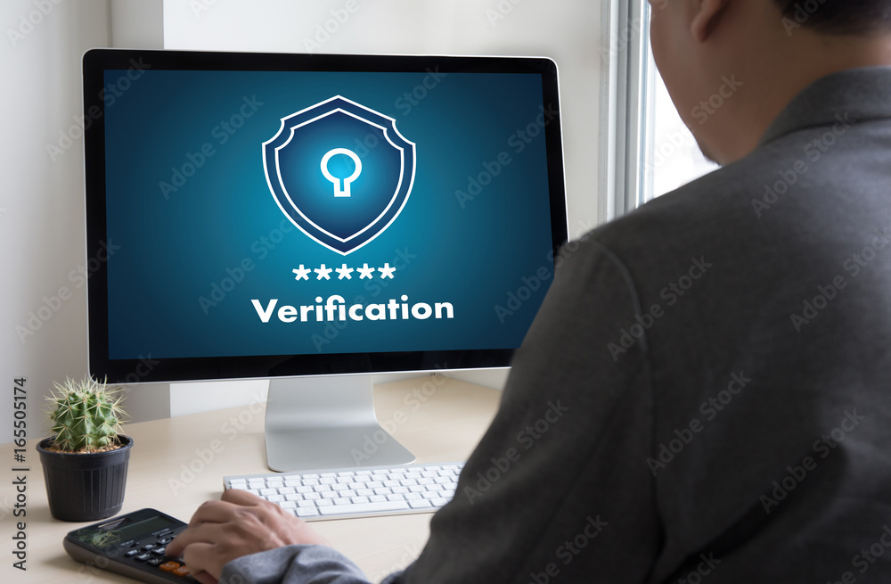 Poster verification action professionals working process performance password and register